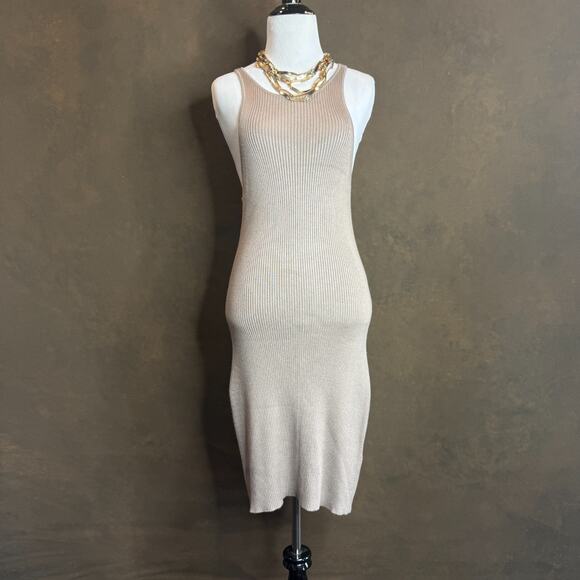 Abercrombie & Fitch Ribbed Knit Tank Bodycon Midi Dress Medium Tall MT Cream - Picture 1 of 8